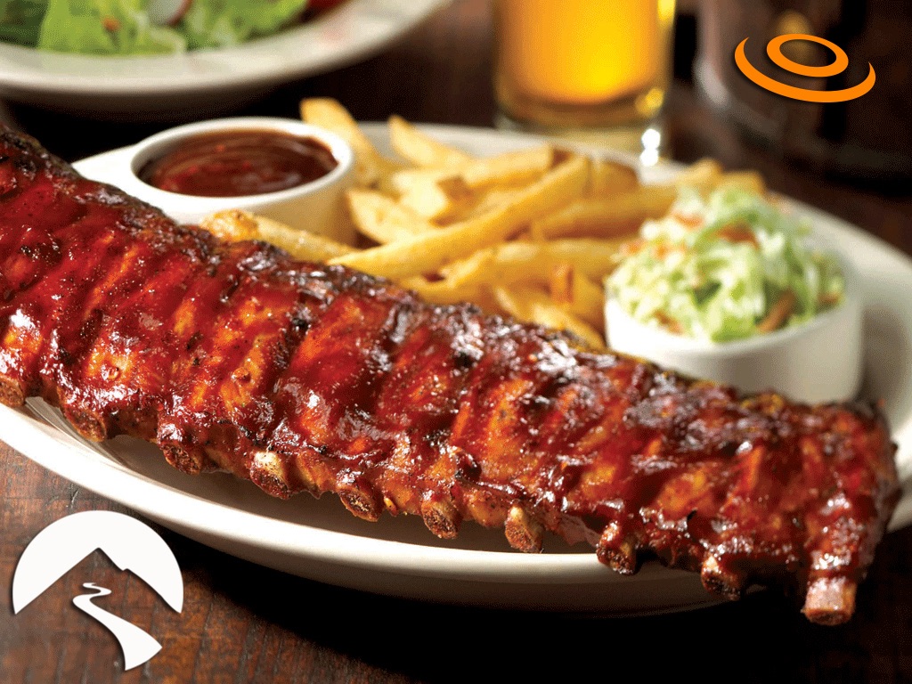 Barbecue ribs, fries, and coleslaw